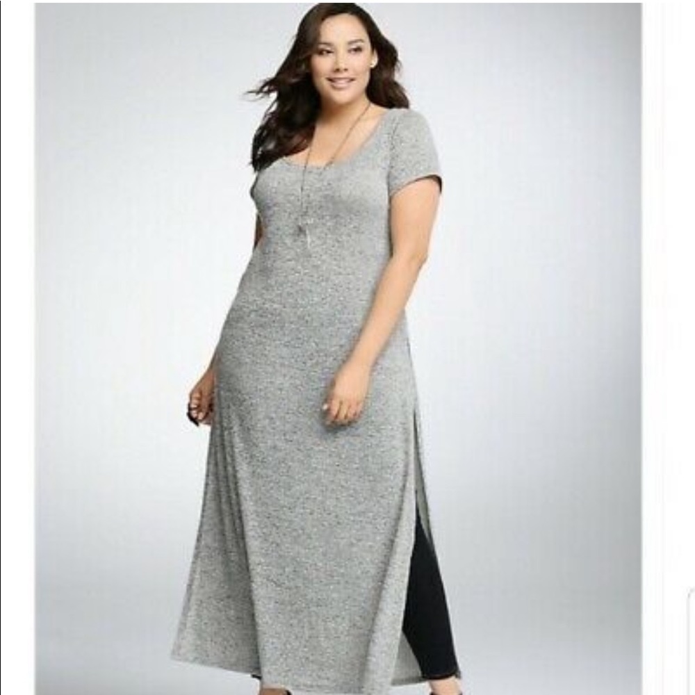 Torrid Gray Short Sleeve Long Maxi Dress with Split Sides
